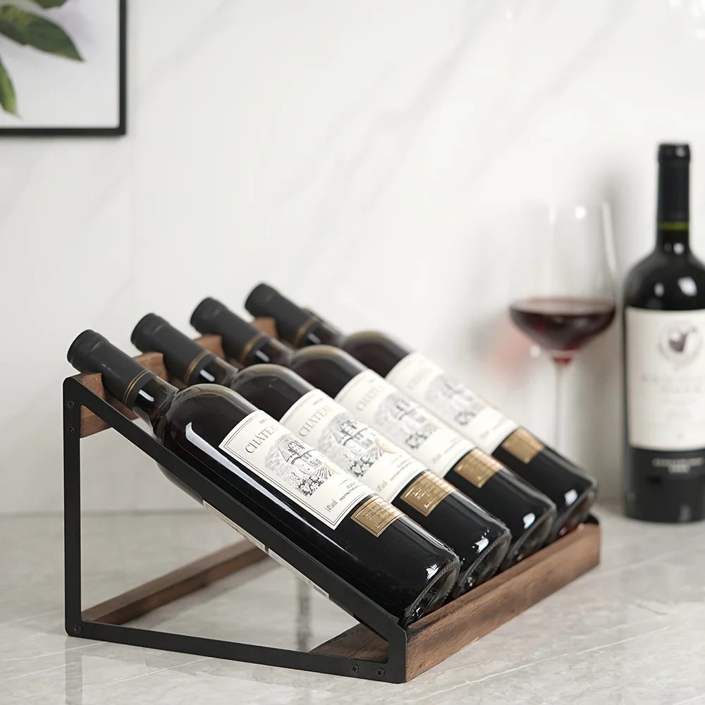 Adjustable Triangle Wooden Wine Rack 4-Bottle Space-Saving Vintage Home Decor No Assembly Modern Durable Storage for Kitchen Din