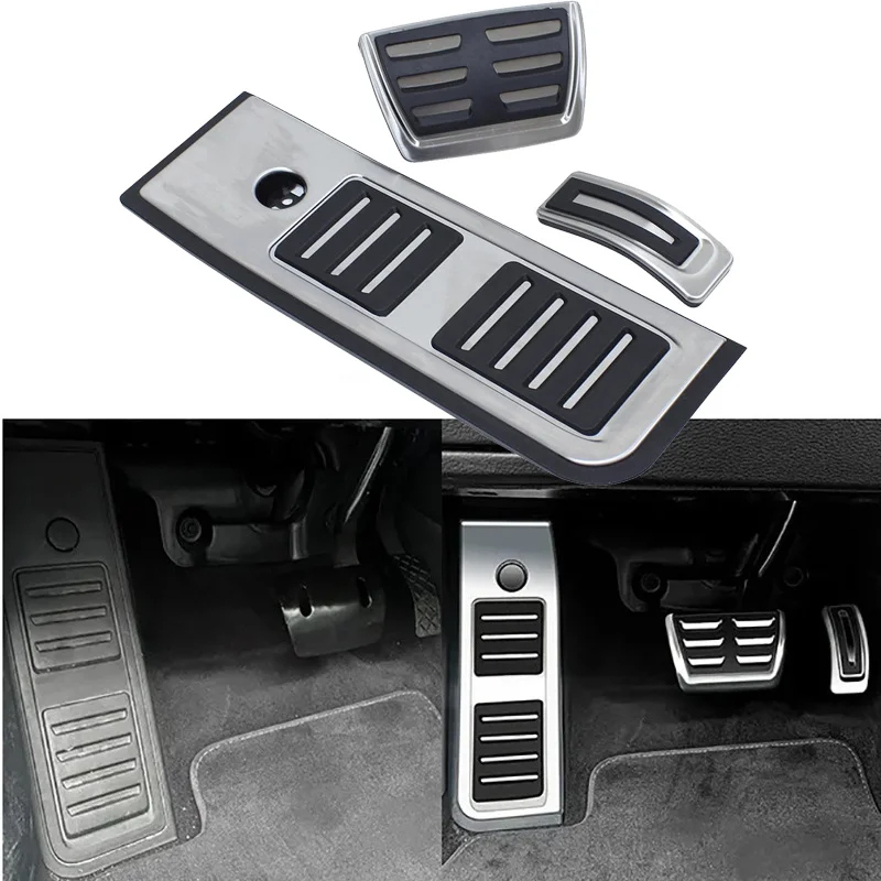 3pcs LHD Stainless Steel Auto Fuel Brake Footrest Pedal Cover Cap Pad Cover Set For Audi A6 C8 Type 4K 2019-2024 A7 2021