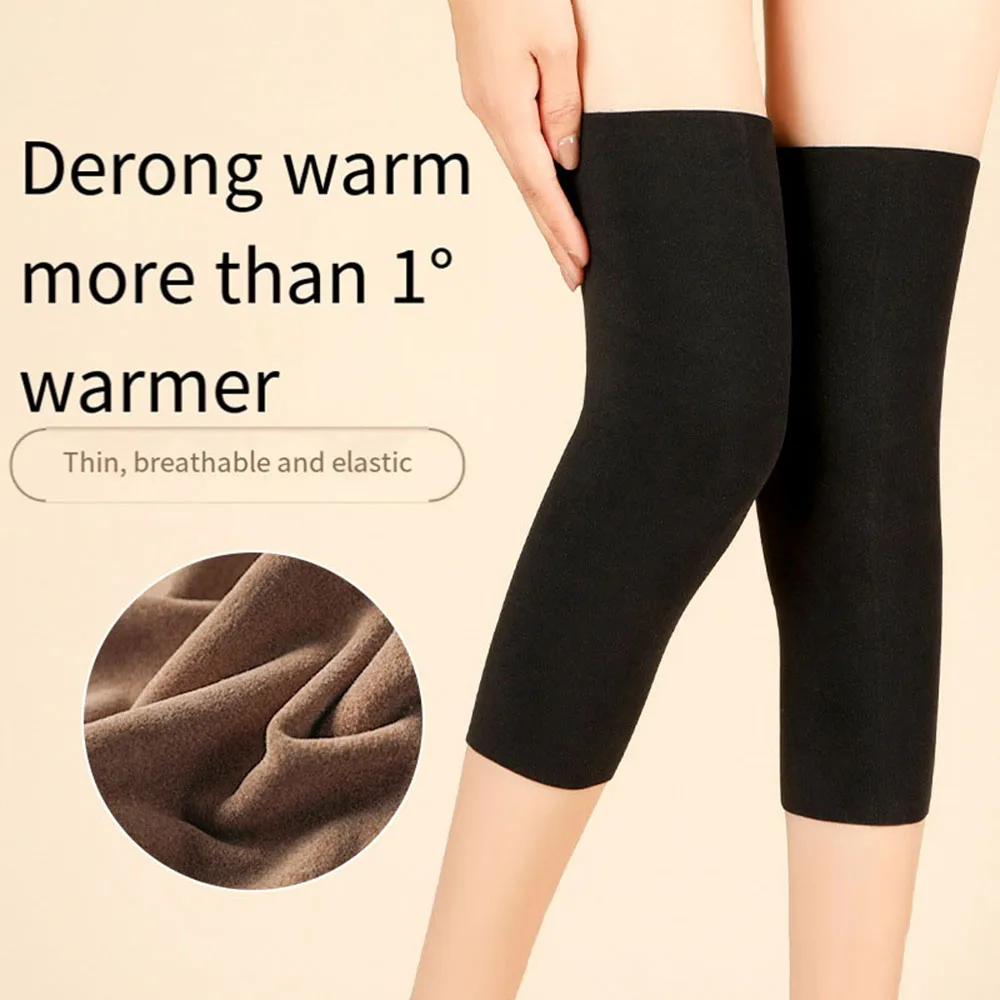 1 Pair Warm Cashmere Knee Pads Knee Sleeve for Women Men High Elastic Non-slip Windproof Plus Velvet Knee Warmer Leg Sleeves