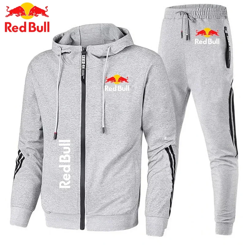 2025Red Bull Logo Felpa con cappuccio da uomo Set 2 pezzi New Red Bull Giacca stampata Moda uomo Casual Semplice Felpa con cappuccio Stormtrooper Cappotto Rosso
