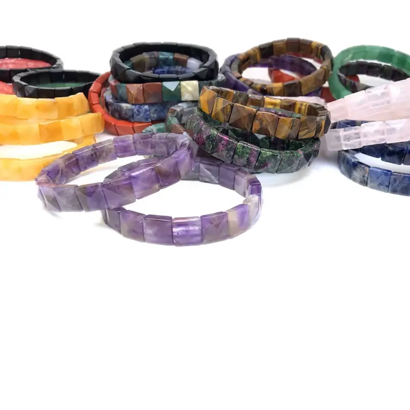 12mm Naturstein-Armband mit quadratischen Perlen aus Tigerauge, Achat und Kristallquarz für Damen und Herren, handgefertigter Stretch-Schmuck, Energie-Geschenke – Detail 2
