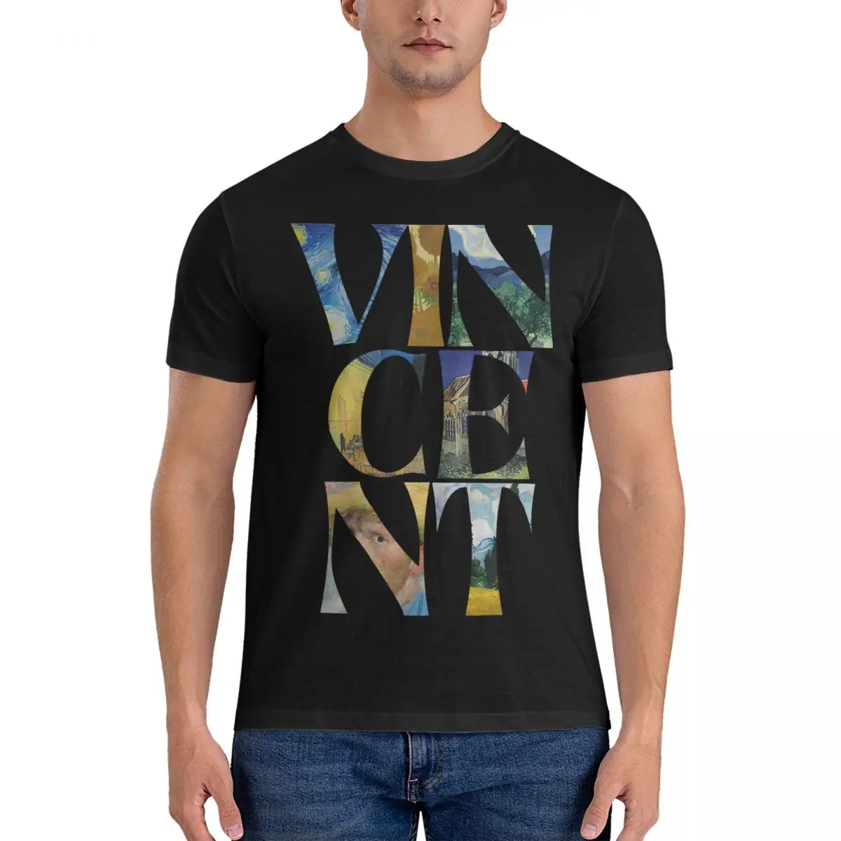 Funny Logo T-Shirt for Men Round Collar Cotton T Shirts Vincent Van Gogh Short Sleeve Tee Shirt Gift Idea Clothes