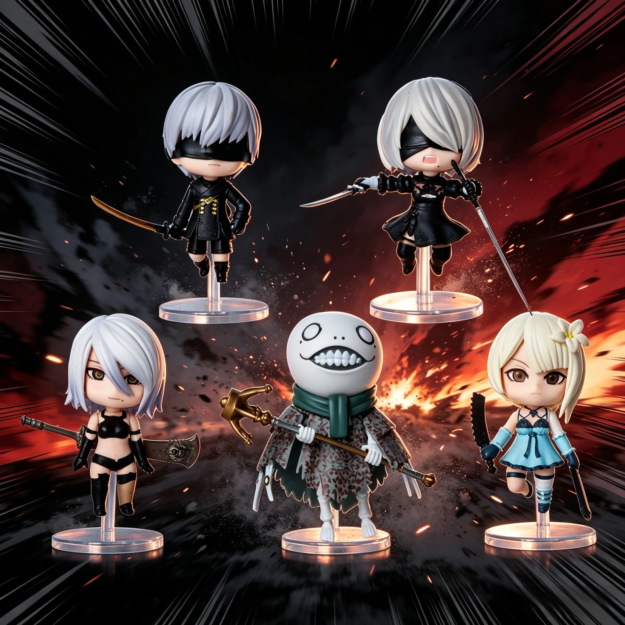5 Stück Nier Automata Q-Version Mini-Figuren 2b 9s A2 Emil Kaine Anime PVC-Puppe Spielmodell Desktop-Ornament Deko Sammlerstücke