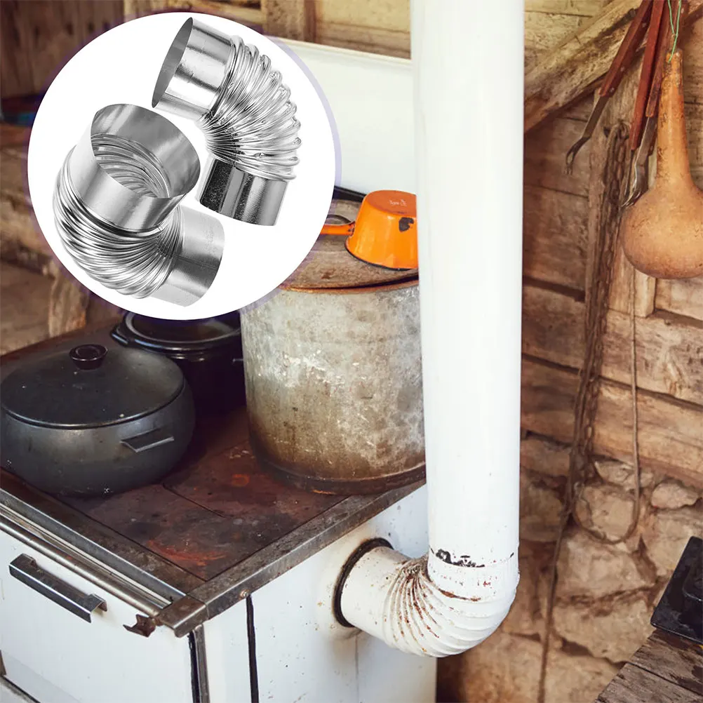 

1 Set Stainless Steel Stove Elbow Flue Flexible Chimney Extension Smoke Exhaust Wood Coal Gas Fuel 90 Degree Heating Vent Hose