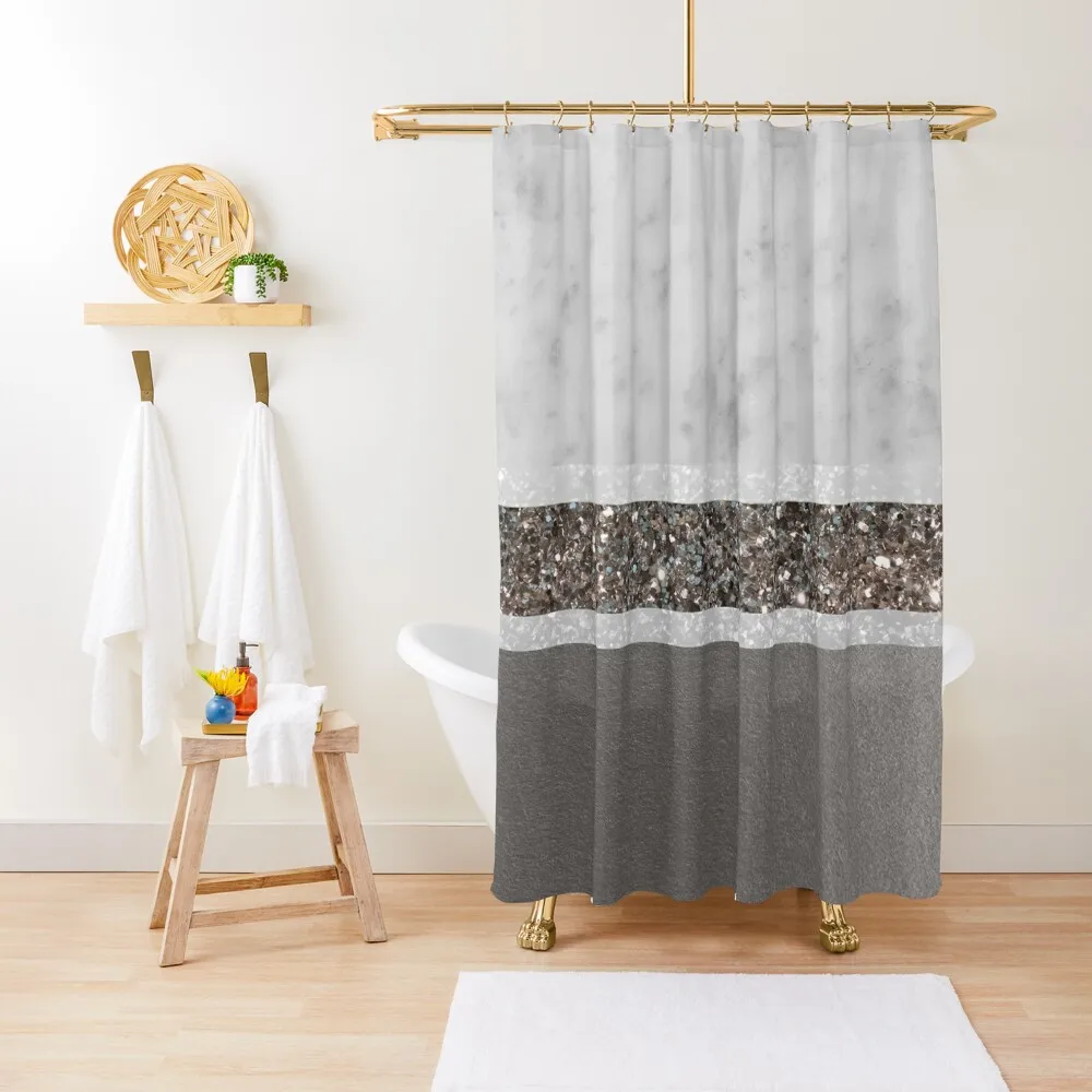 White Marble Silver Glitter Stripe Glam #1 (Faux Glitter) #minimal #decor #artShower Curtain Bathroom Accessory