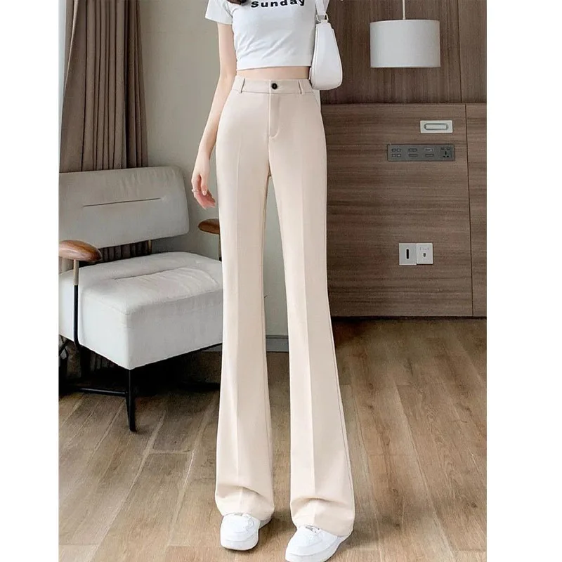 Damski 2024 letni cienkie, modne dojeżdżający do pracy z wysokim stanem jednokolorowy zamek błyskawiczny z guzikami Slim universal dorywczo proste spodnie typu Bootcut