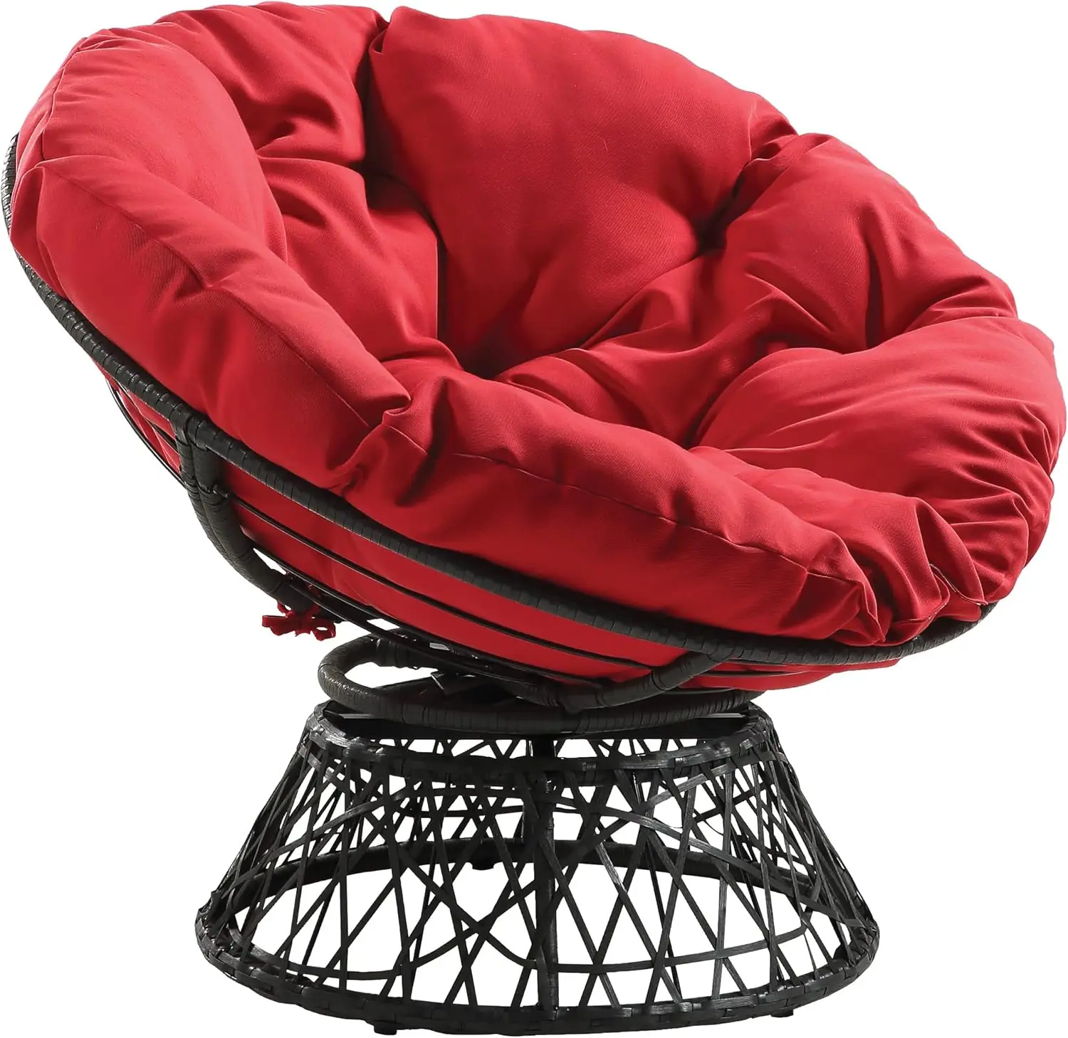 Wicker Papasan Chair with 360-Degree Swivel, Grey Frame with Red Cushion