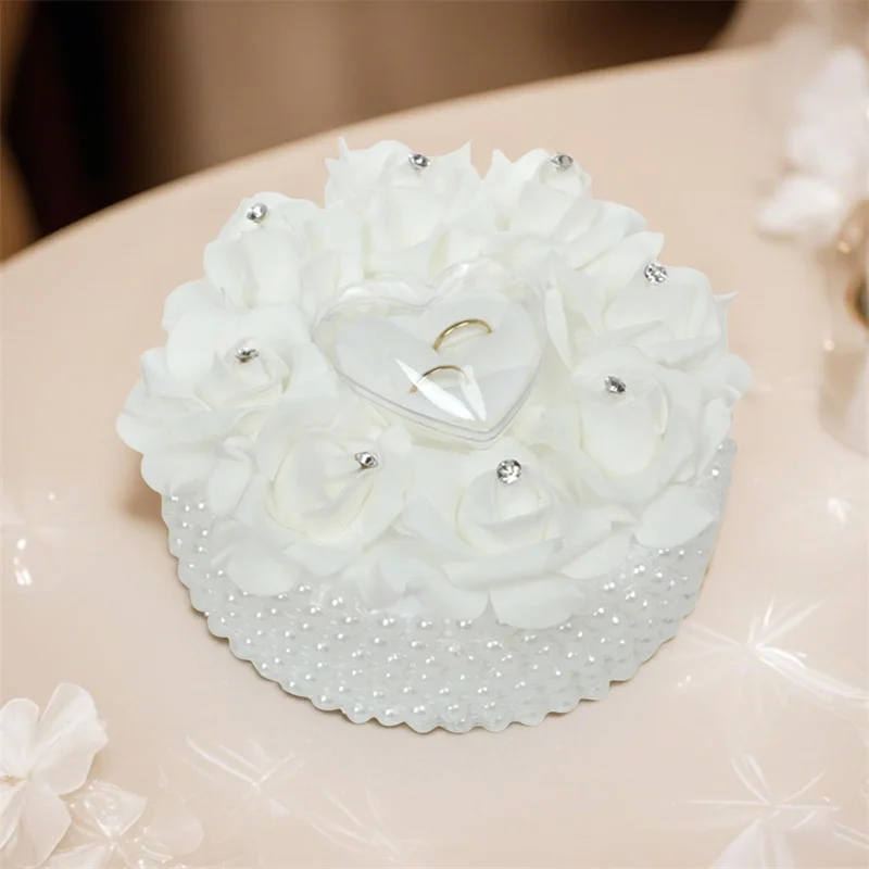 Eheringträger Box Romantische Blume Perle Kuchenform Versprechen Ring Box Halter für Zeremonie Geschenk