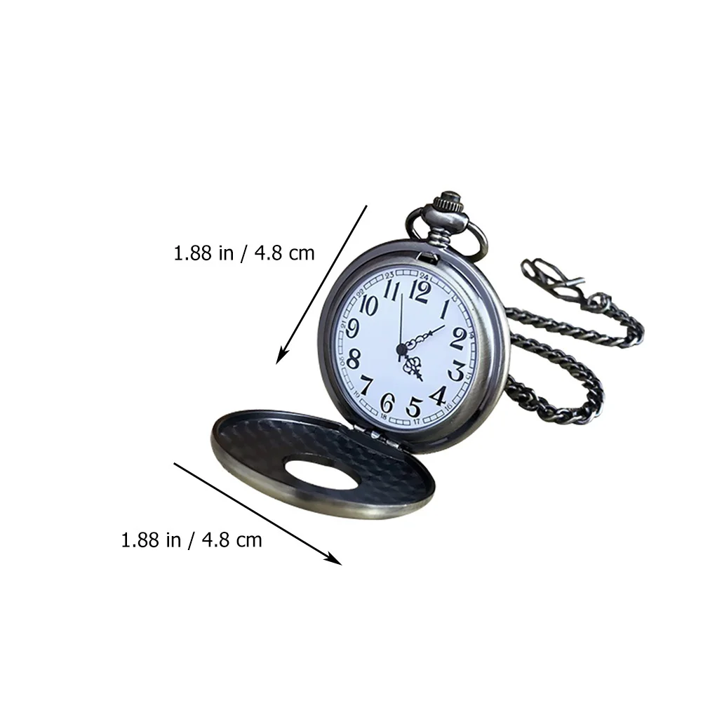 ساعة جيب كلاسيكية برونزية مجوفة بحركة كوارتز سلسلة طويلة متينة للرجال إكسسوار أنيق هدية للأب والزوج ريترو #3