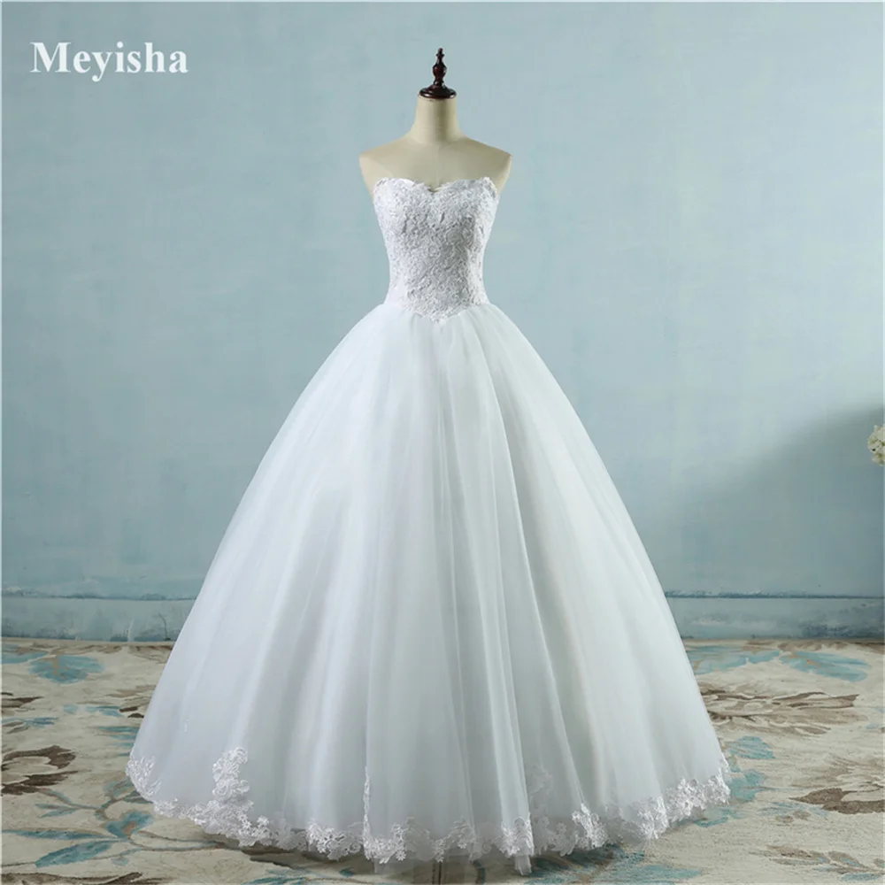 ZJ9081 Elegant Pearls Strapless Wedding Dress Delicate Princess Women Back Bride Dresses Court Train Ball Gown