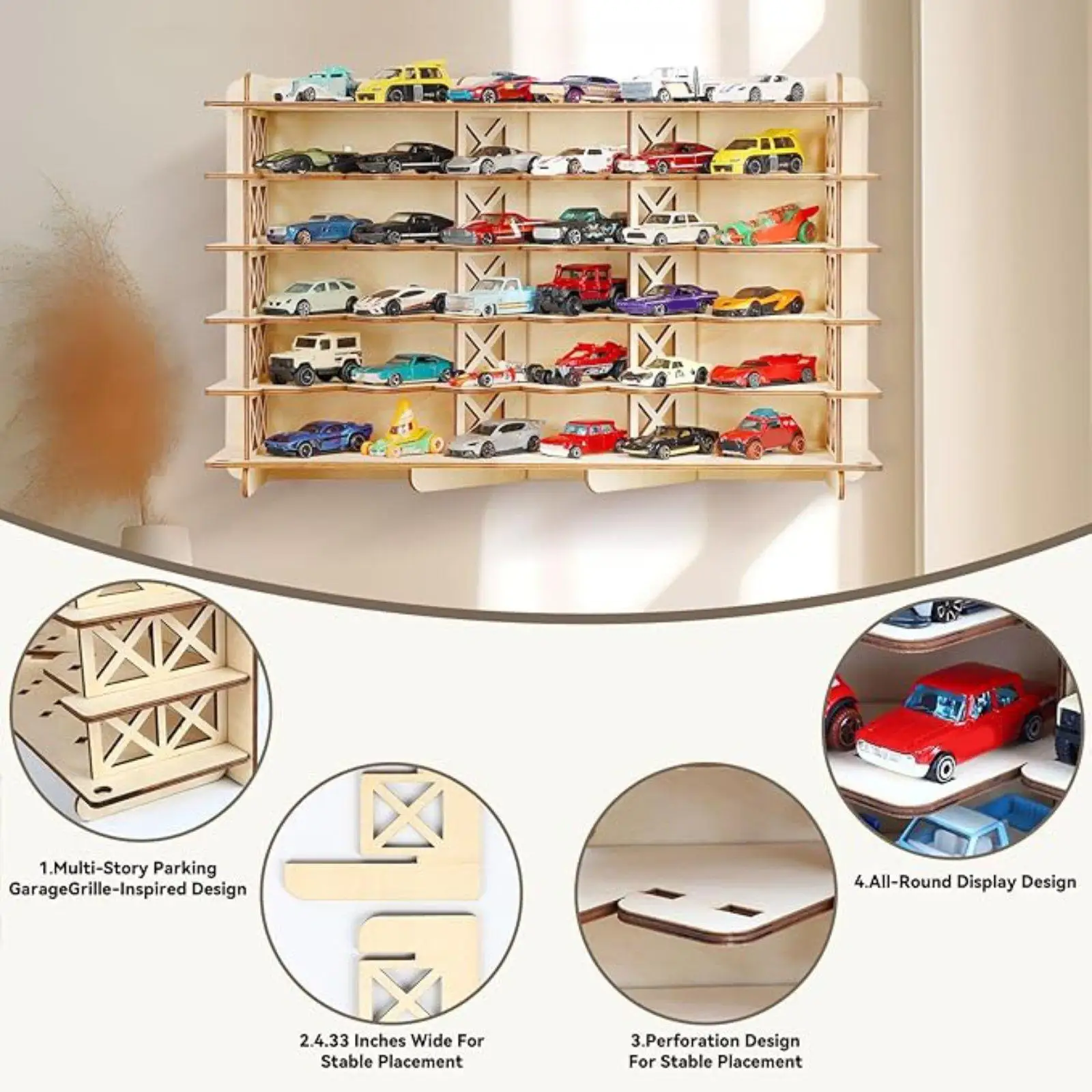 Diecast Car Display Case Wall Mount for Playroom Gift Tabletop Wood Shelf