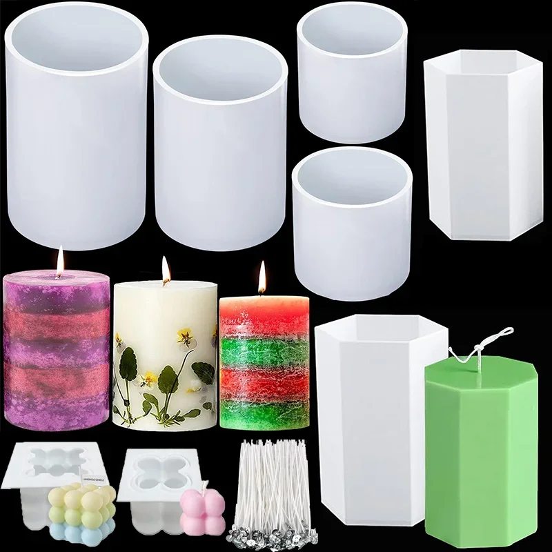 1Pc Cylinder Candle Molds Candle Making Moulds Pillar Casting Silicone Molds Resin Casting Soap Flower Specimen DIY Clay Crafts