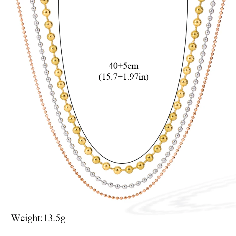 EILIECK 316L Stainless Steel Multilayer Beads Chain Necklace For Women Fashion 3-Color Waterproof Neck Chain Jewelry Lady Gift