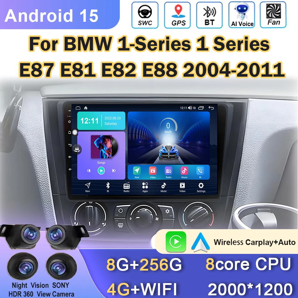 

CarPlay Android Auto Car Radio For BMW 1-Series 1 Series E87 E81 E82 E88 2004-2011 GPS Navigation Multimedia Video Player 2 din