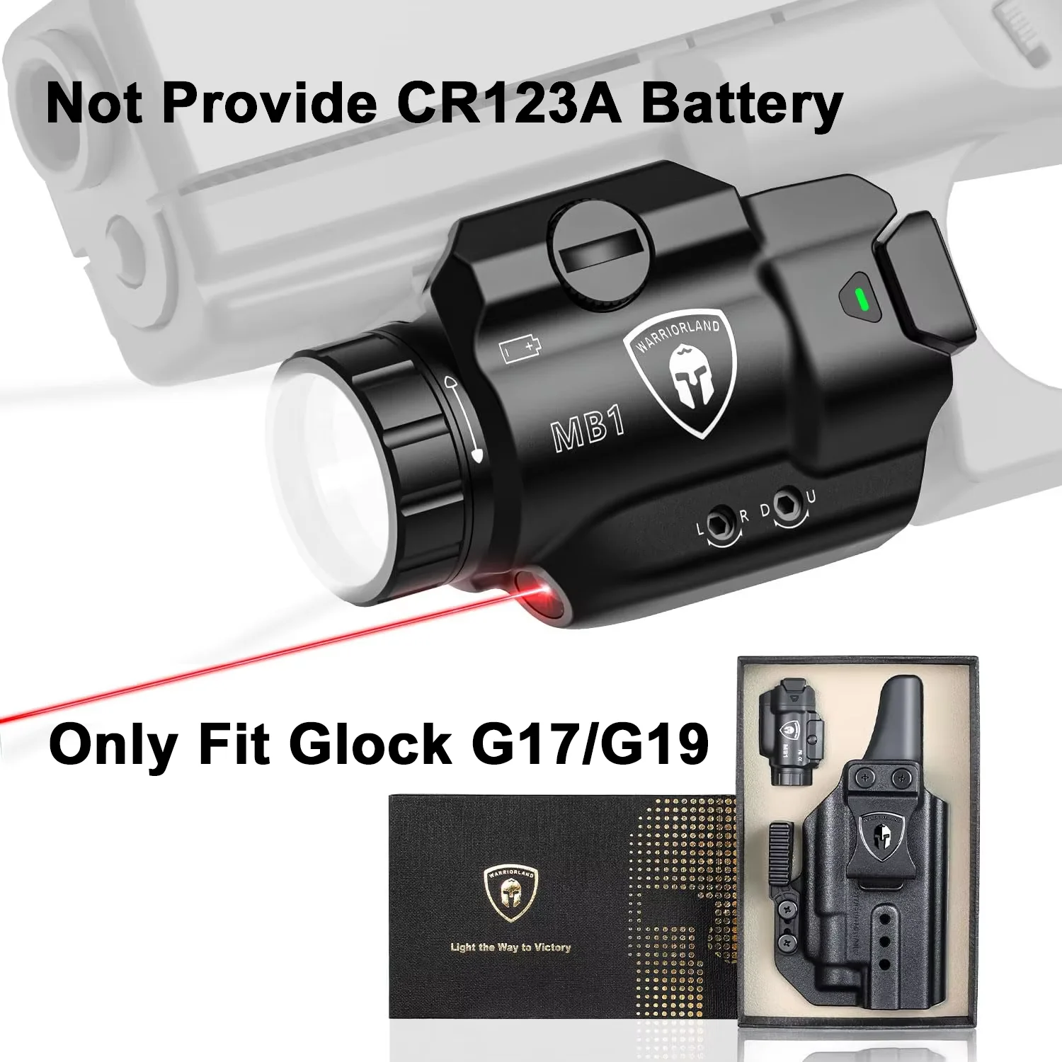 

Only Fit Glock G17/G19,Red Light,Not Provide Battery,Right Holster,500 Lumen,LED,MB1 Portable Universal red Light