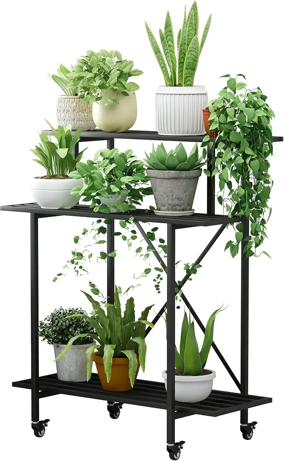 

XMSJ.3 Tier Sturdy Plant Stand with Wheels, Heavy Duty Plant Holder for Home Indoor and Outdoor, L35.43 xW17.32 x H41.73 inch