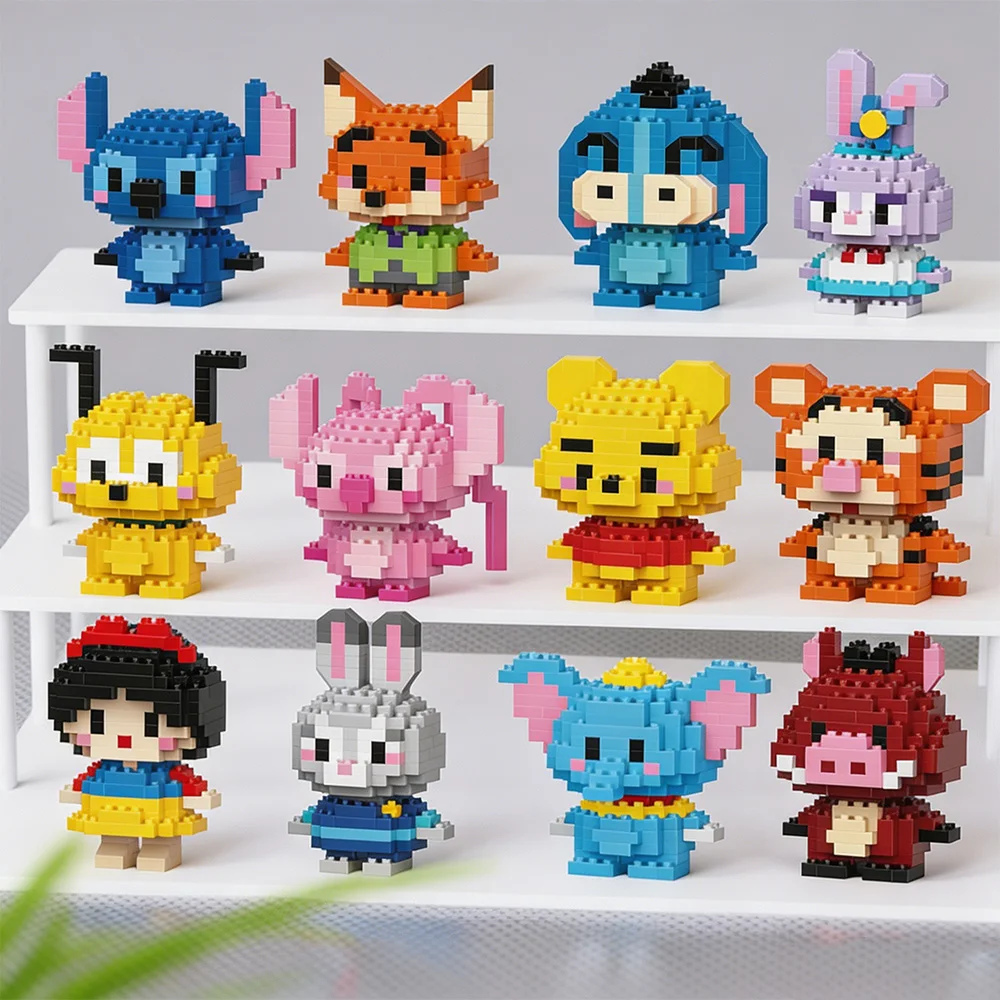 Mini bloques de construcción de Disney Stitch, Tigger, Blancanieves, Mickey Mouse, Pato Donald, personajes de dibujos animados, juguetes, regalo de cumpleaños