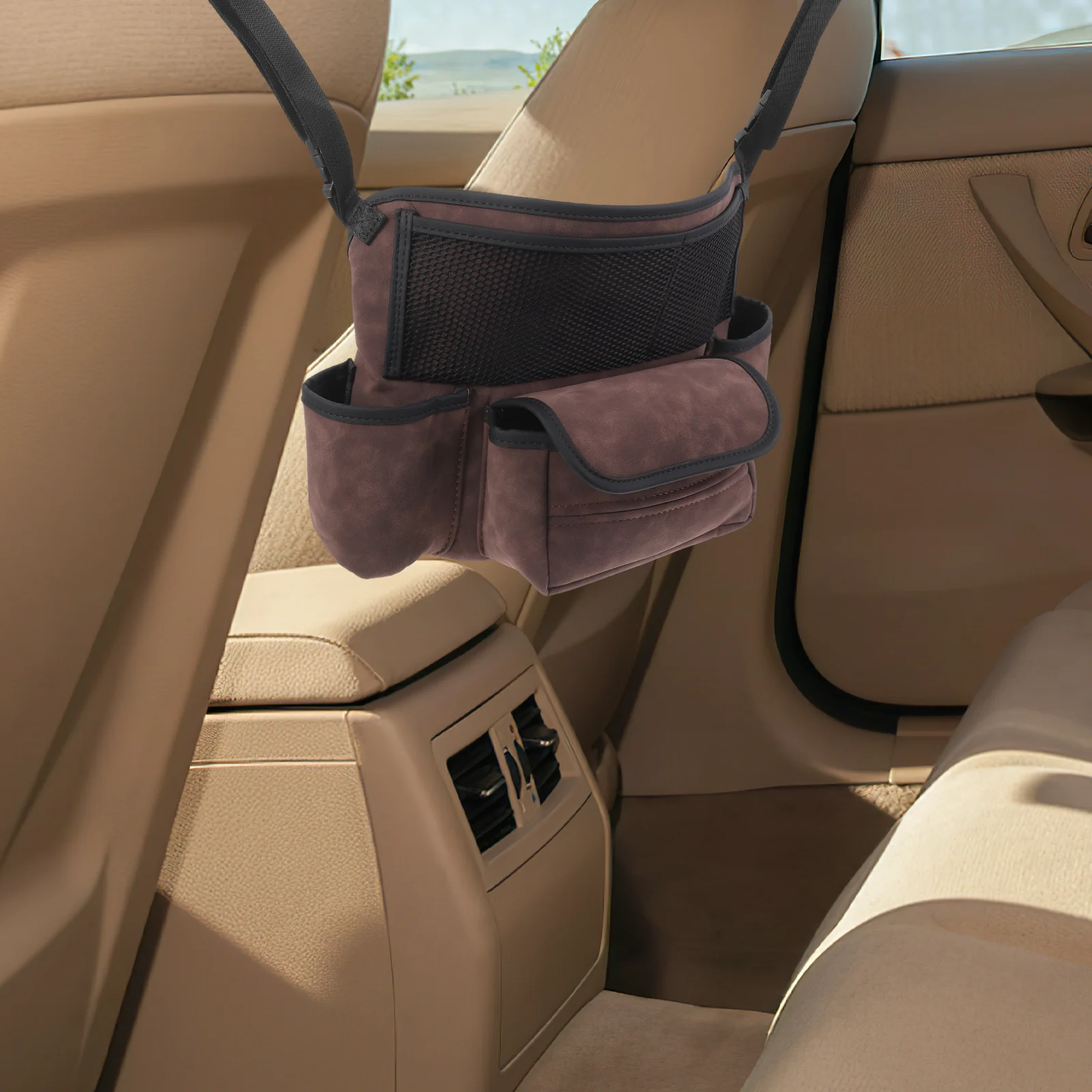 

1Pcs Elegant Car Storage Organizer Handbag Holder Between Seats Car Purse Holder Front Seat PU Leather