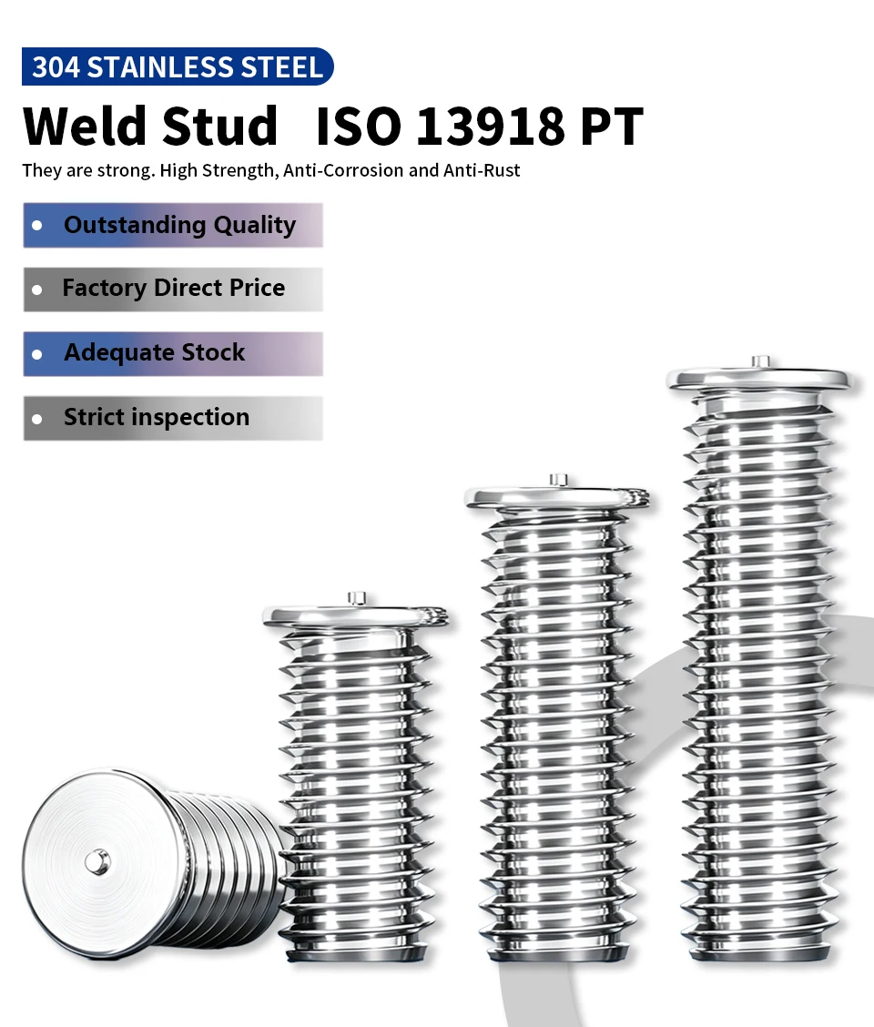304 Edelstahl-Schweißbolzen, Vollgewinde-Schweißschraube, CD-Bolzen, M3 M4 M5 M6 M8 geschweißter Befestiger ISO 13918 PT – Detail 1