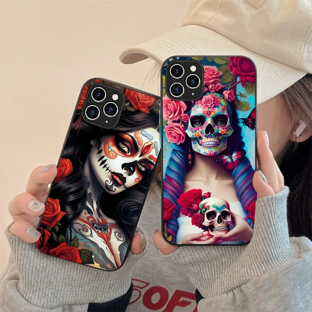 Mexican Catrina Skull Girl Phone Case For Iphone 15 11 13 14 Pro Max 7 8 Plus X Xr Xs Max Se2020 12mini Cover Case