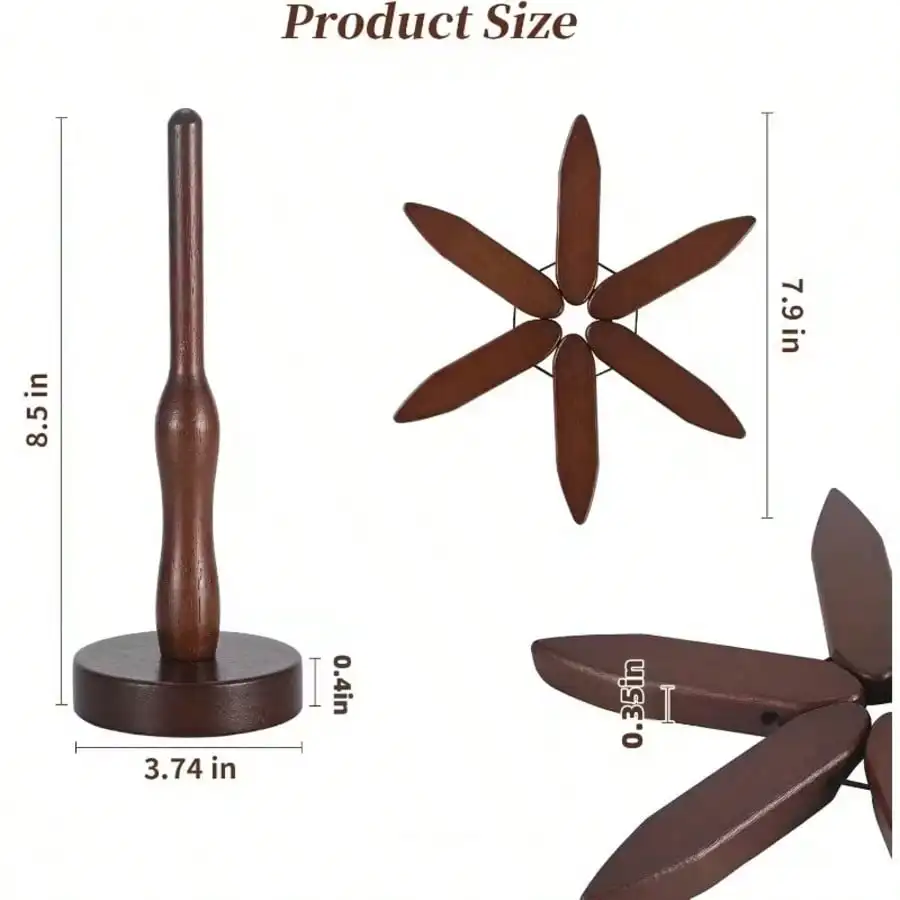 Foldable Heat-Resistant Tree Trivet Set -4 Wooden Trivets & 1 Stand Heat Multipurpose Resistant Foldable Design - Kitchenware Tableware Coasters Durable High-Quality Solid Wood Ideal For Hot Dishes, Pots, Bowls, Teapots Kitchen Decorative Placemat