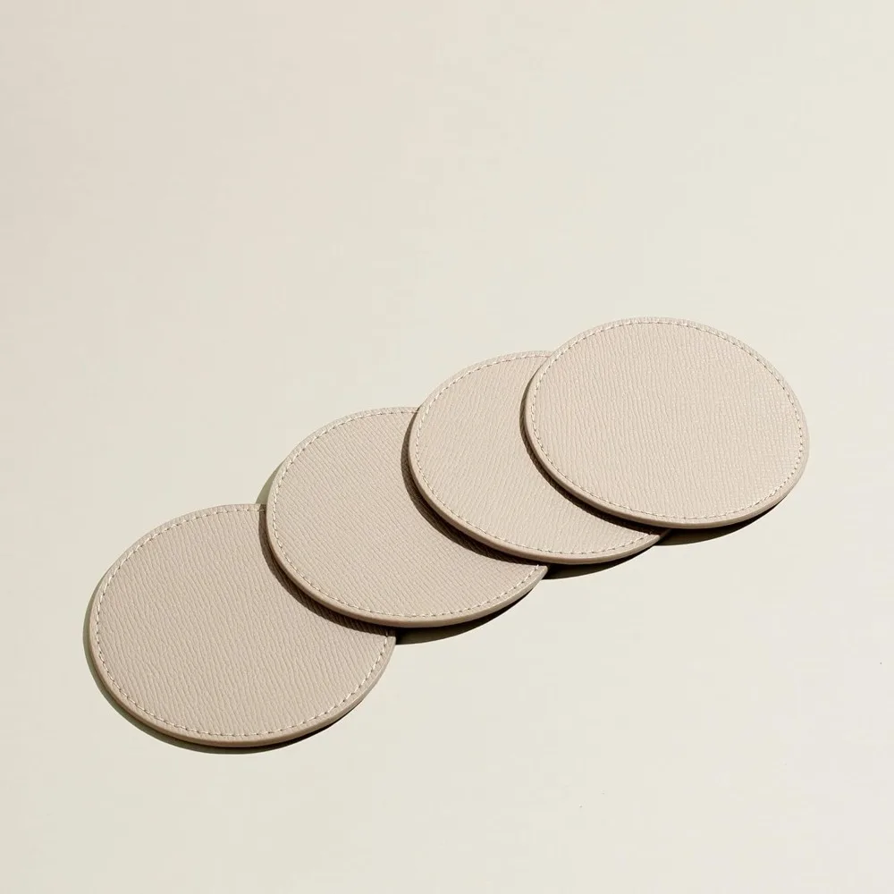 

Drink Coasters, Set Of 4 - Aesthetic Round Coaster For Coffee Bar, Dining Table, Office Desk - Ivory