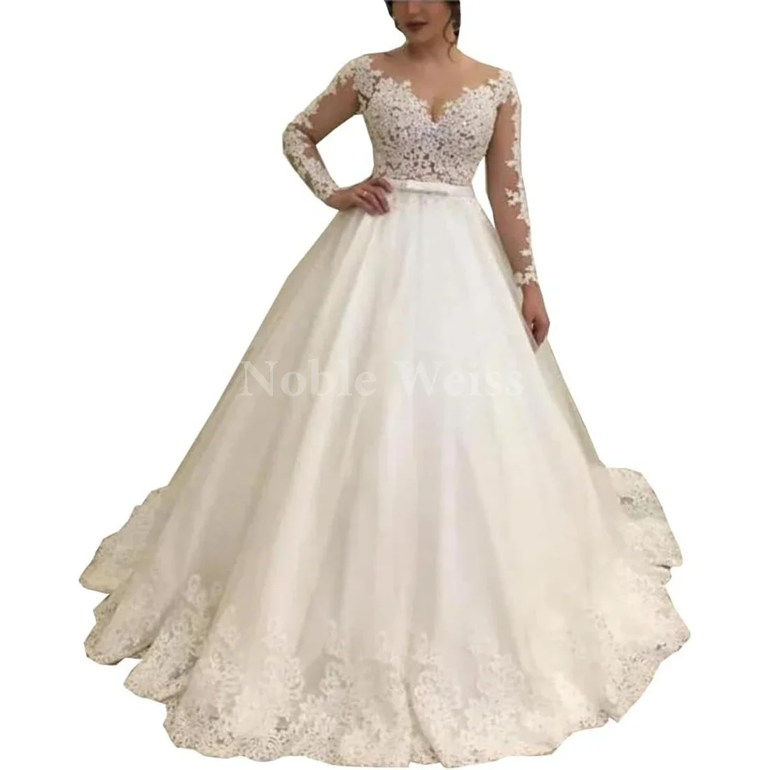 우아한 롱 레이스 웨딩 드레스, 섹시한 아플리케, 해변 신부 드레스, 기차 포함