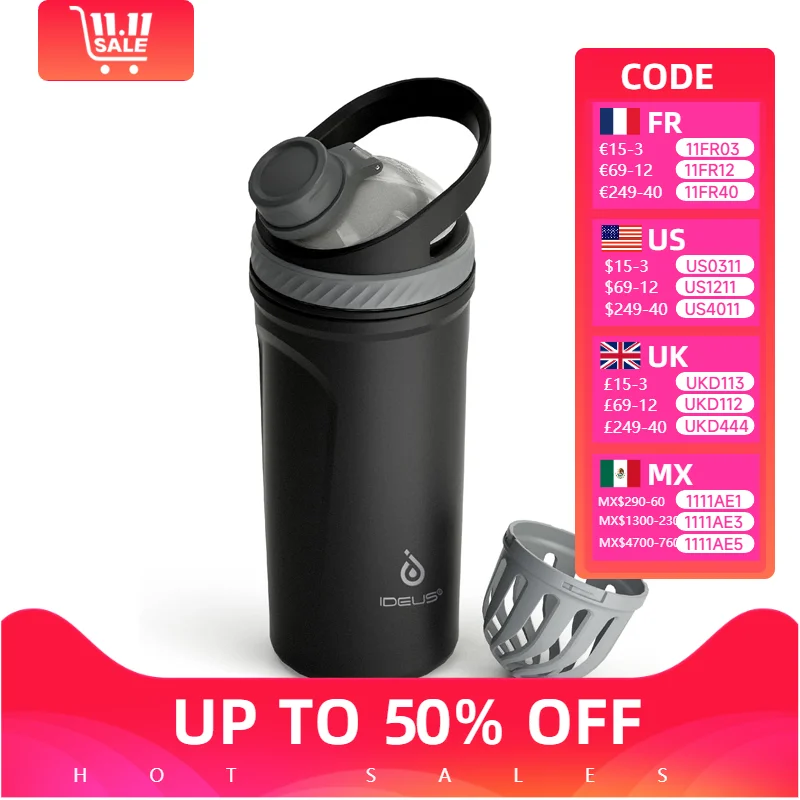 

Бутылка для молочного коктейля с протеином Ideus, изолированная чашка-шейкер из нержавеющей стали, устойчивая к высоким температурам, с бесшумным шариком из тританового материала