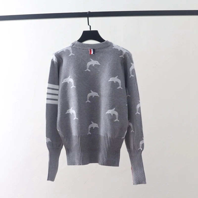 Autumn and Winter New TB Stripe Four Bar Full Body Whale Jacquard Academy Style Round Neck Knit with Bottom Sweater