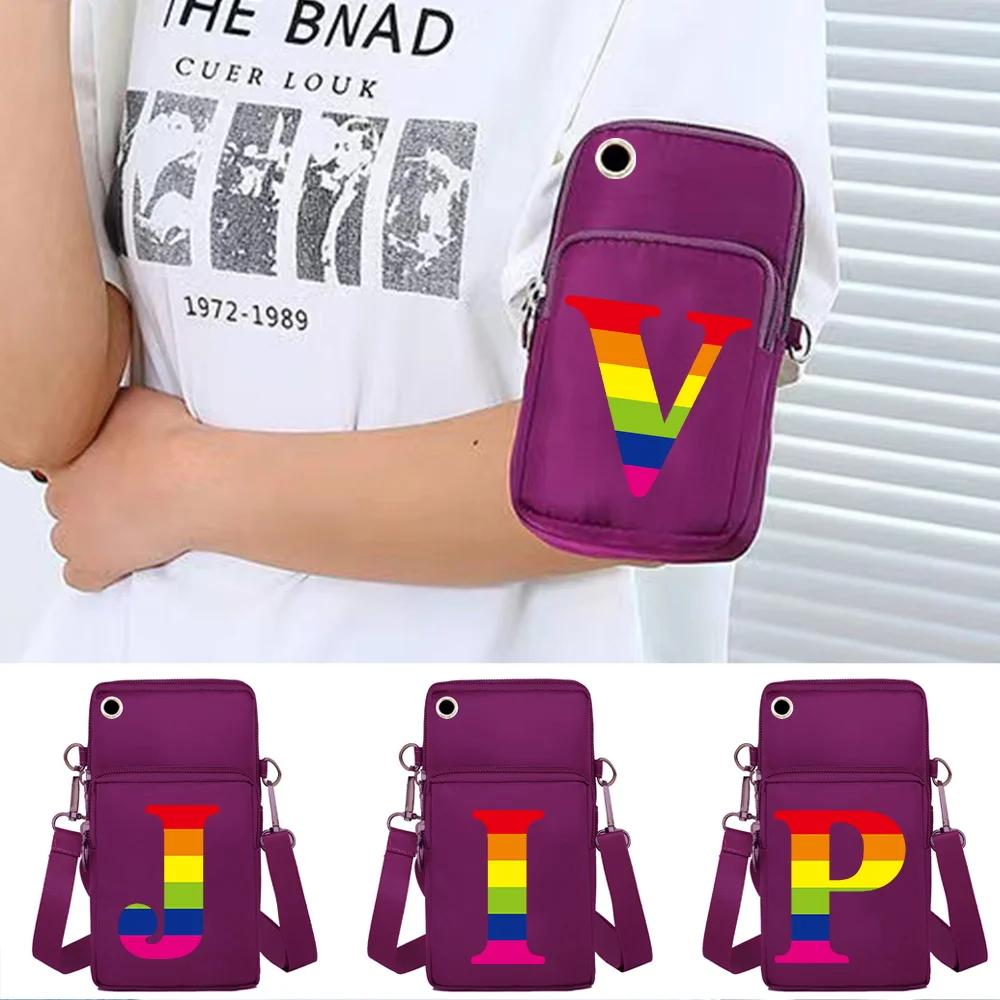 

Unisex Mobile Phone Bags Waterproof Case for Huawei Xiaomi IPhone Shoulder Satchels Women Pouch Rainbow Letter Series Wrist Pack