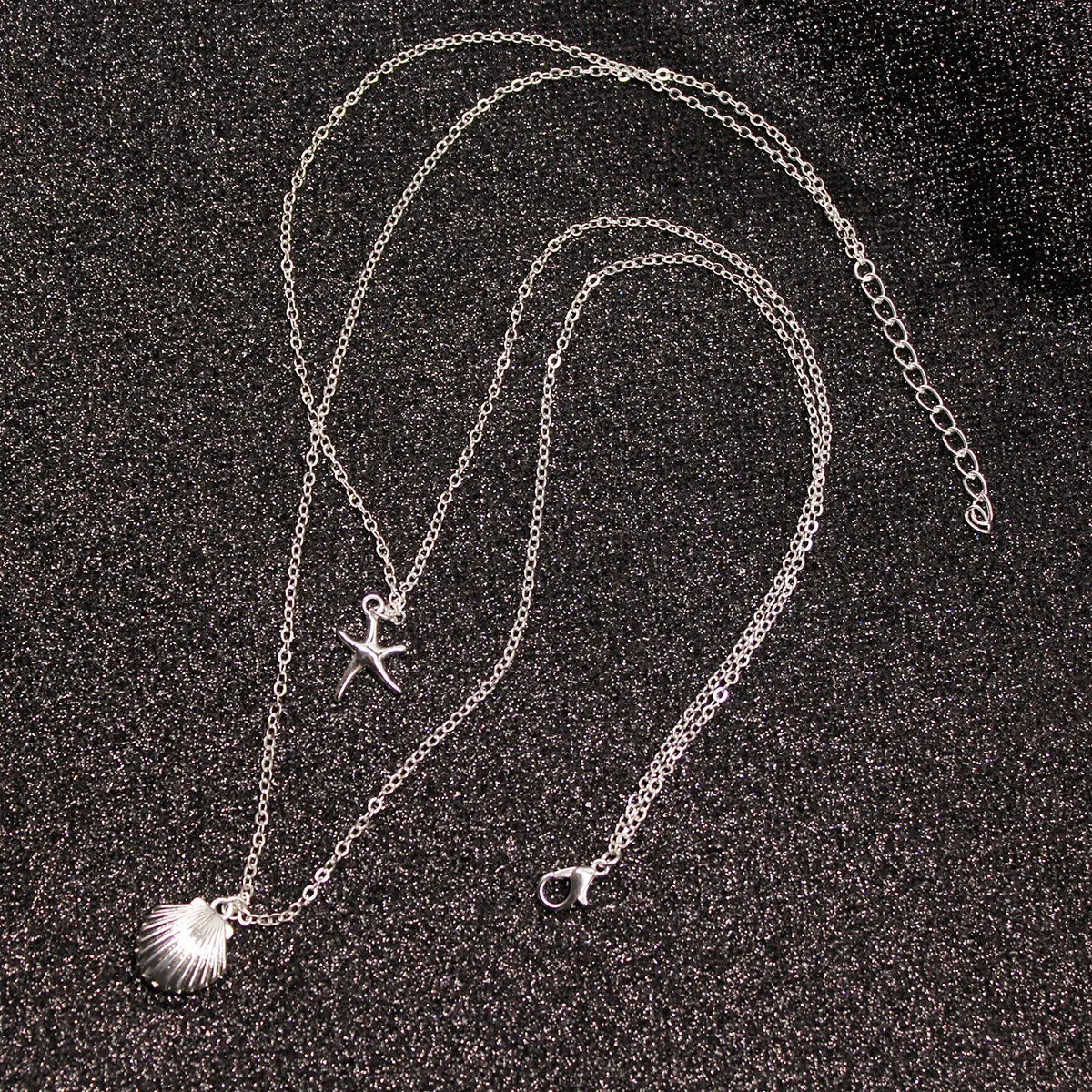 Creative Layered Shell Necklace Starfish Pendant Collarbone Chain Women Simple Fashion Accessory Standard Length