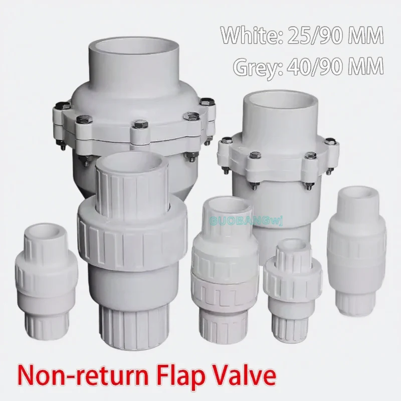 PVC Check Valve for Water Supply, Plastic Non-Return Valve, 25/32/50/75mm-160mm Pipe Fitting with Anti-Leak Design