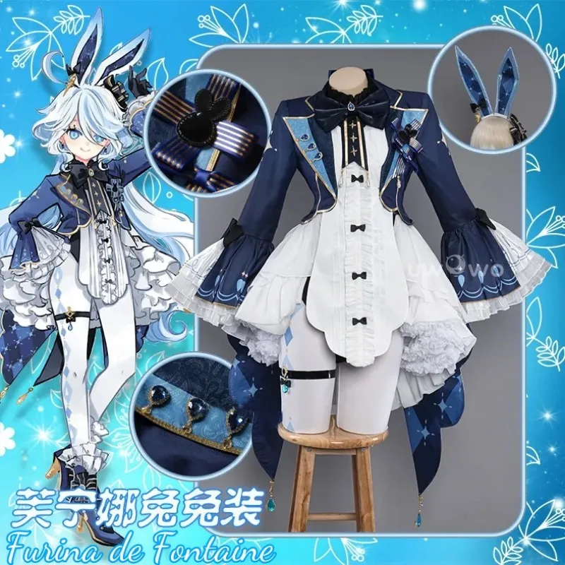 Furina Cosplay Costume Impact Fontaine Focalors Cosplay Women Outfits Bunny Costume Fontaine Cute Dress Anime Game Role Play