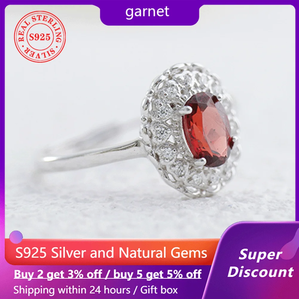 

925 sterling silver ring set with natural garnet ruby ring, exquisite and elegant wedding party jewelry gift, women's ring