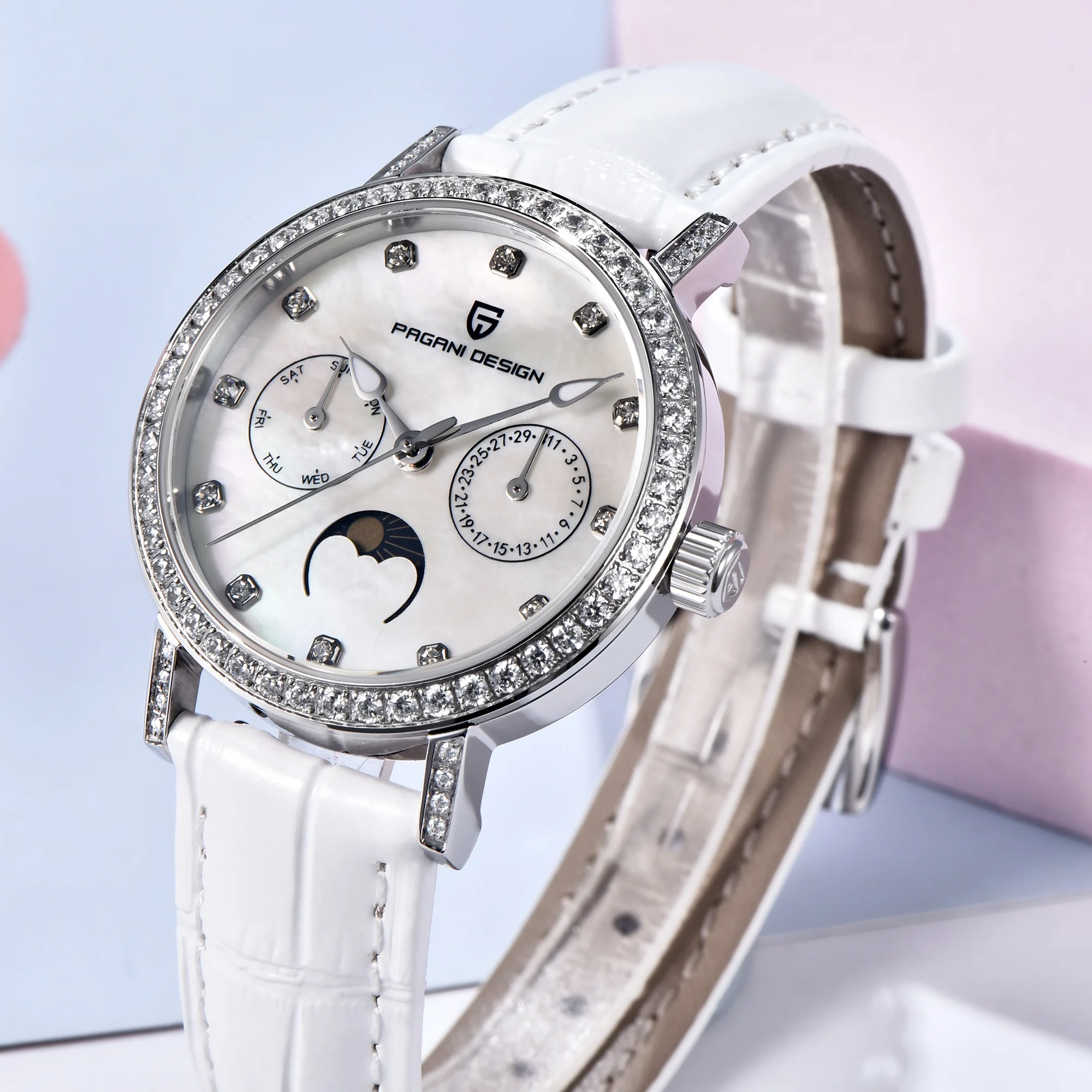 PAGANI DESIGN جديد 2025 ساعات كوارتز نسائية VX3HA الياقوت الكريستال الفولاذ المقاوم للصدأ مقاوم للماء 100 متر التقويم Reloj