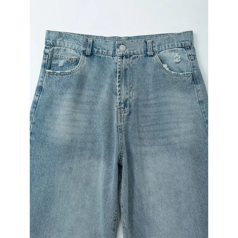 YENKYE Nuove donne moda jeans a gamba larga strappati tasche a vita alta vintage pantaloni in denim femminili pantaloni autunnali pantalones