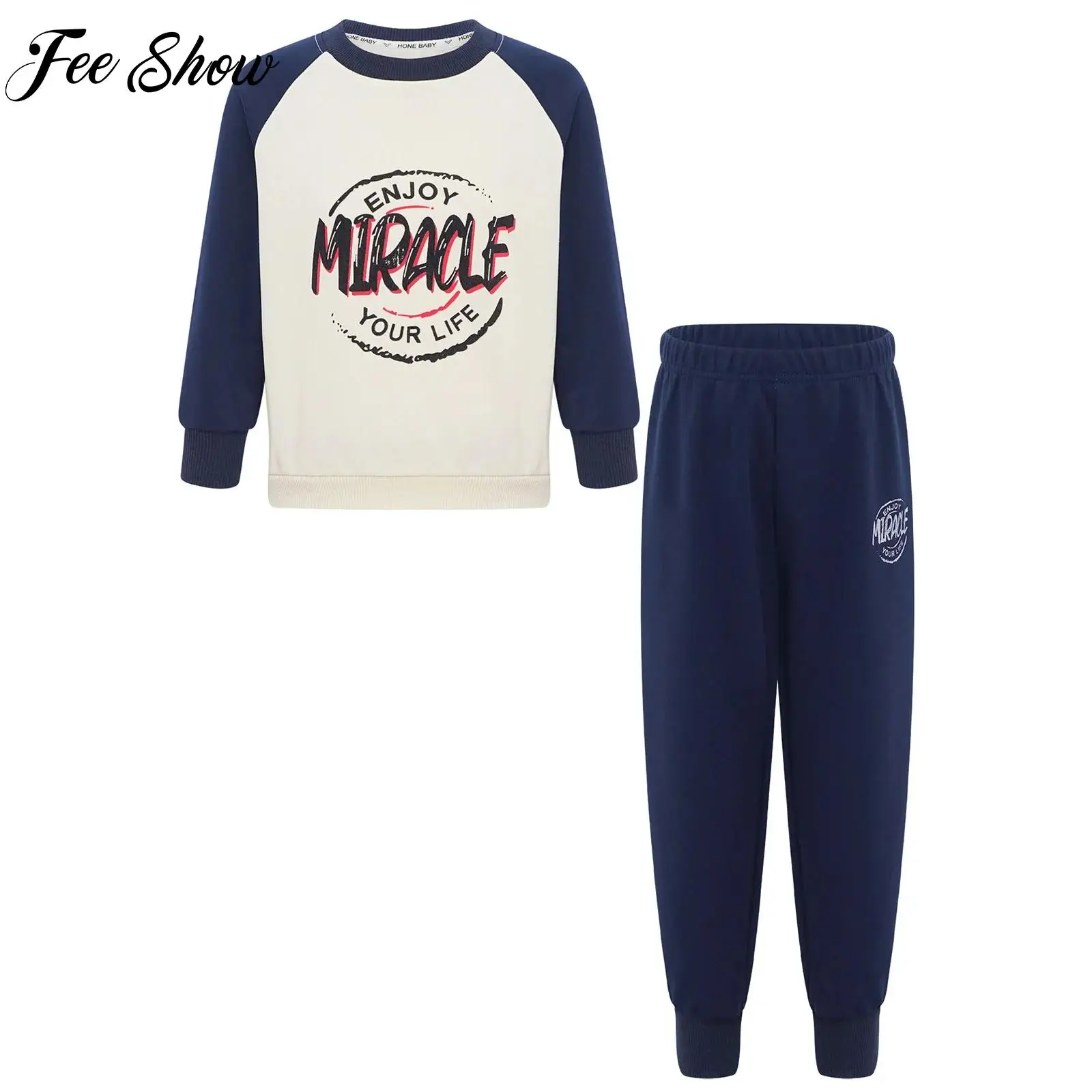 

Kids Boy Color Block Sports Set Fashion Letter Printed Tracksuit Sportswear Soft Long Sleeve Pullover Sweatshirt with Sweatpants