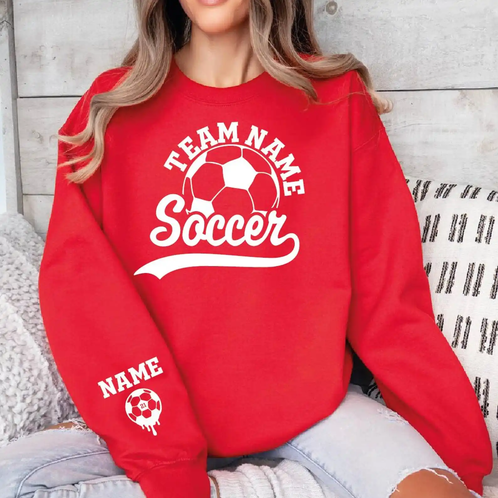 

Custom Soccer Sweatshirt Men Women Hoodie Personalized Soccer Team Name Sleeve Print Sweater Soccer Football Player Sport Tops