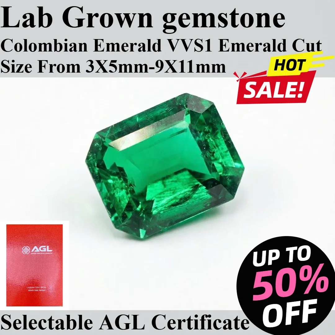 Lab Grown gemstone Emerald Cut Colombian Emerald Available Hydrothermal Hand-cutting With Certificate For Jewelry Diy Making