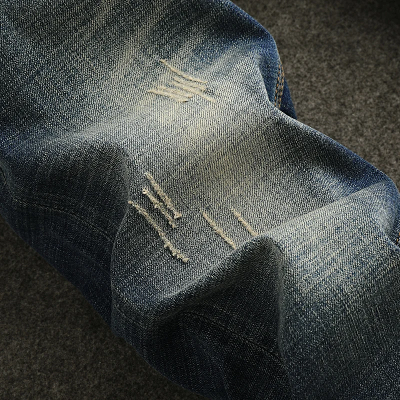 Fashion Designer Men Jeans Italian Style Retro Washed Blue Stretch Slim Fit Ripped Jeans Men Vintage Y2K Denim Pants Hombre