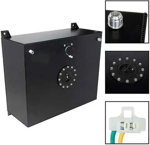 Bränslecellsbensintank Aluminiumtank + Nivågivare Bränsleledningssats 15 Gallon 60L Svart/Silver för Hot Rod för Banbilar 8 best sales bensintank för minicykel - №3