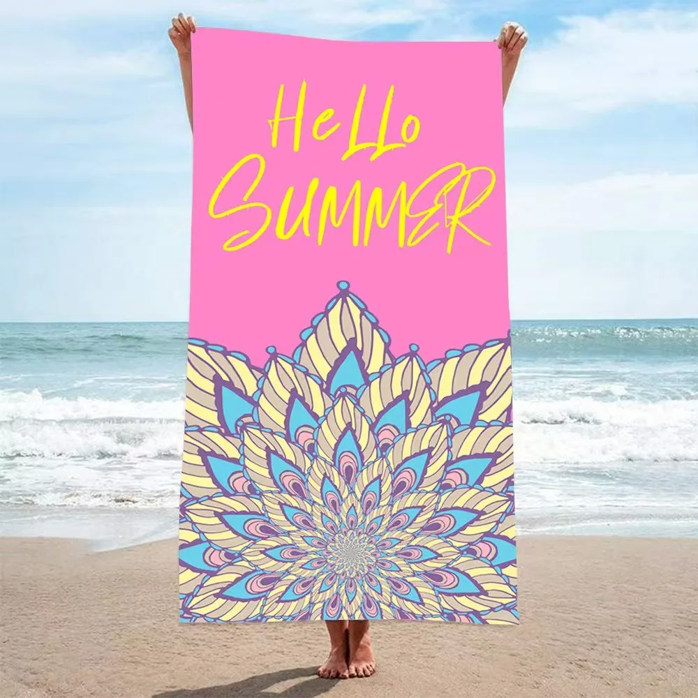 

Hello Summer Print Beach Towel Polyester Quick Dry Sand Free Large Bath Towels for Summer Pool Swim Vacation Travel Blanket