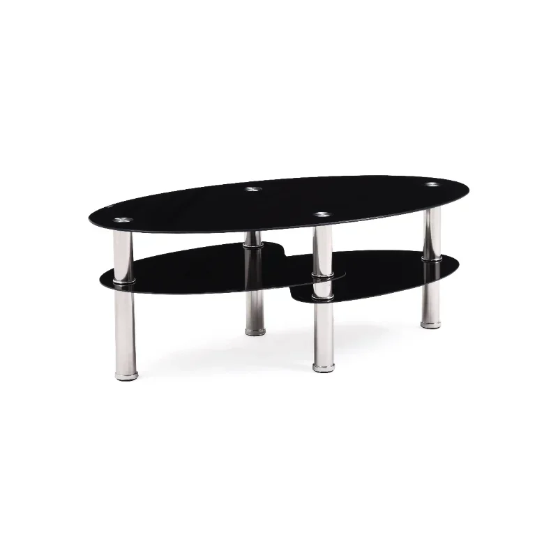 Hodedah Oval Glass for 3-Tier Coffee Table, Black furniture living room coffee table