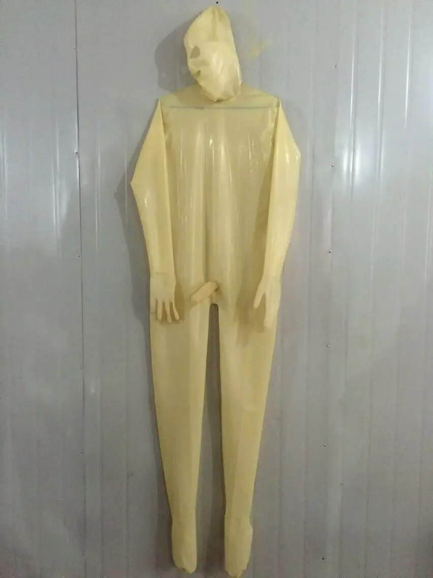 100% Latex Rubber Mask Overall Transparent Tight Catsuit Zipper Bodysuit Cosplay Halloween