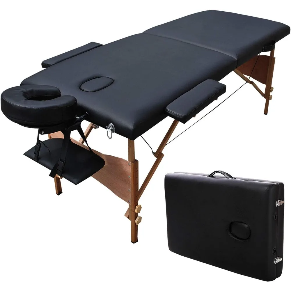 Saeplus-Mesa de masaje portátil, 84 "de largo y 34" de ancho, cama plegable ajustable de 2 pliegues para salón de belleza y fisioterapia