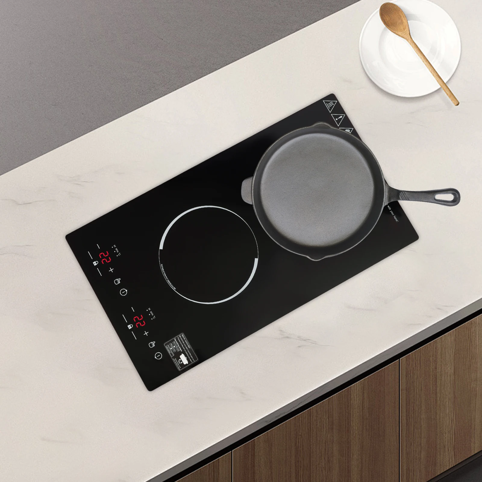 

Black Microcrystalline Double Induction Cooktop,Portable Induction Cooker with 2 Burner Independent Control 9 Gears for Home