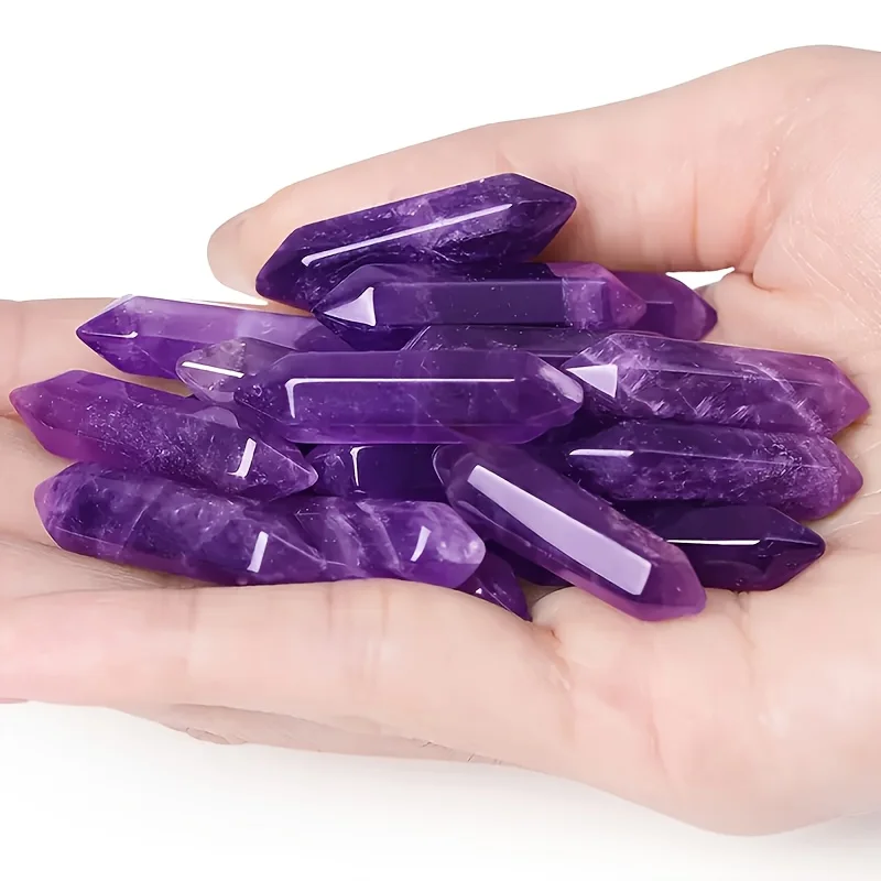 Natural Amethyst Double Terminated Point Crystal Specimen Raw Quartz Mineral Collection Display Healing Stone Home Decor