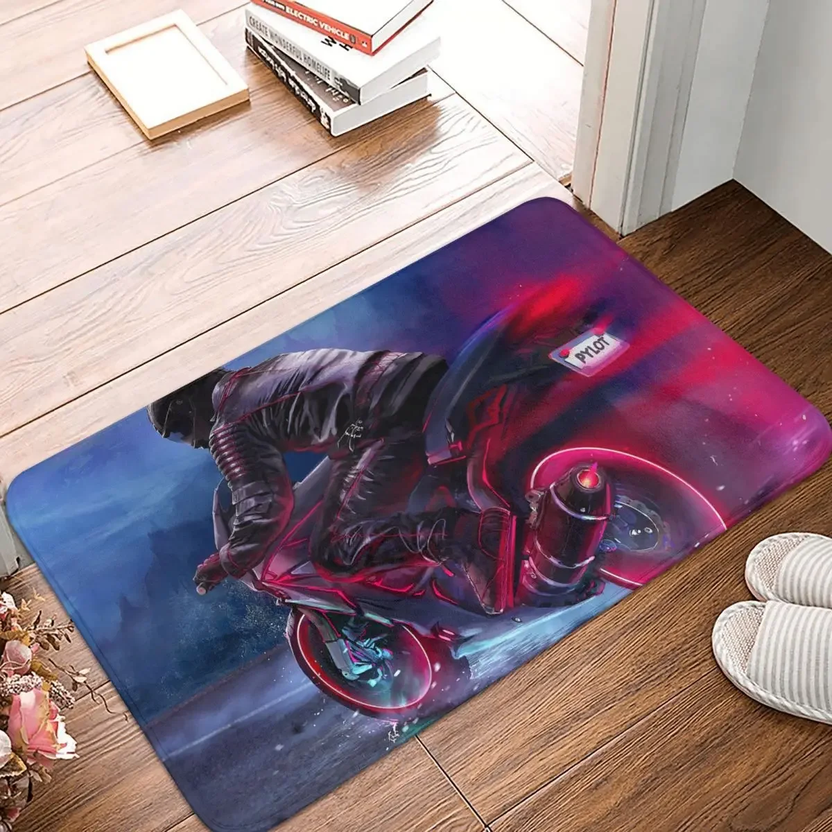 Motorcycle Cool Motor Cycle Bathroom Mat Biker Retrowave Digital Art Rug Home Doormat Living Room Carpet Decor