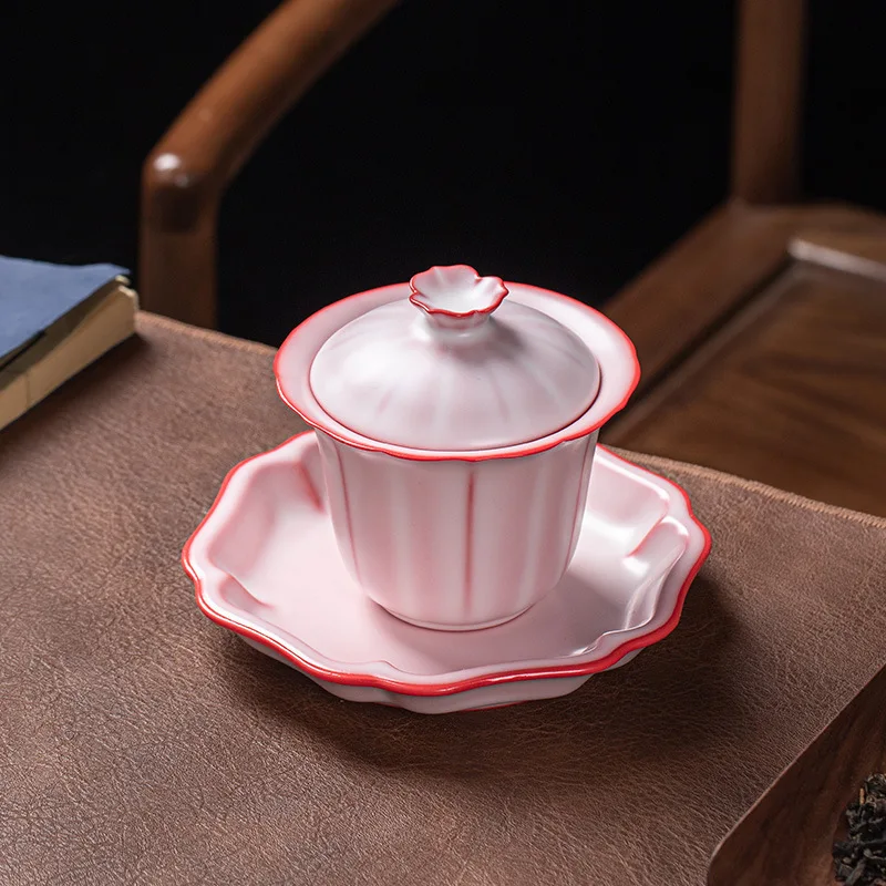 High Quality Sancai Gaiwan Tea Cup Single Pink Color Female Household Brewing Bowl Mini Set Kung Fu