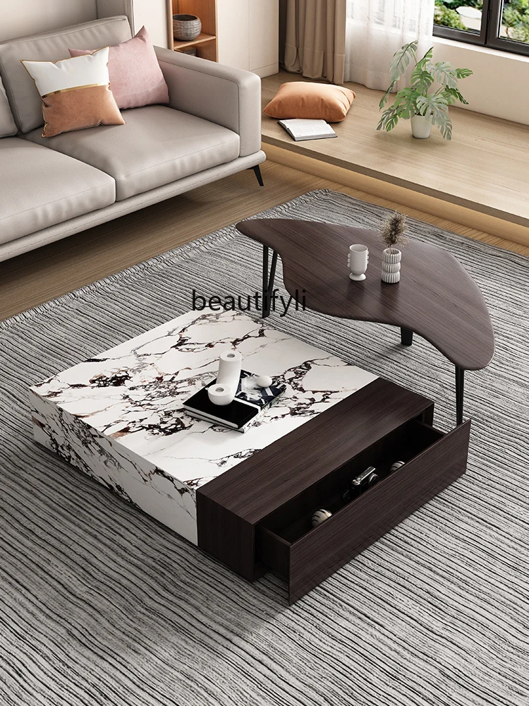 

Stone Plate Coffee Table Small Apartment Living Room Home Modern Minimalist Square Combination Designer